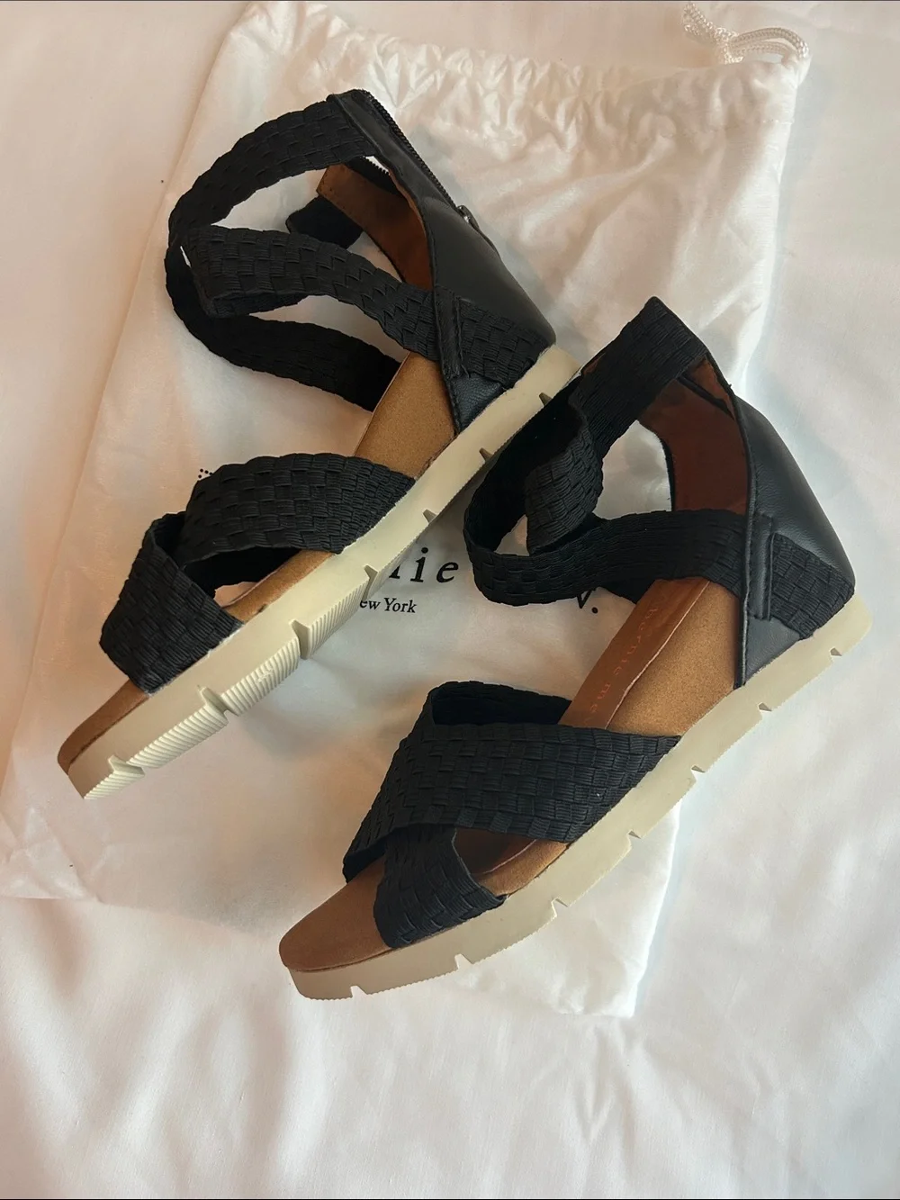 bernie mev. Black Braided Ankle-Strap Sandals